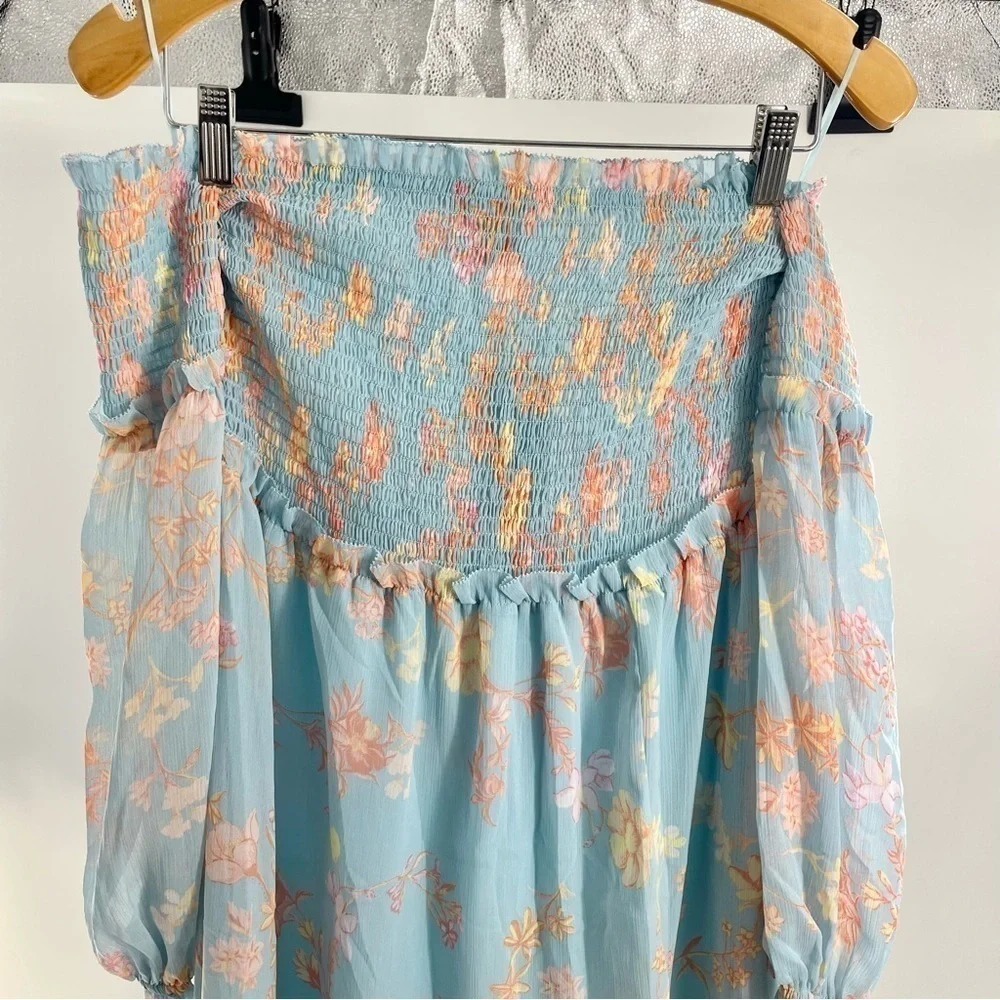 NWT FRENCH CONNECTION Women's Diana Off-The-Shoulder Midi Dress Blue Floral 4 - Picture 5 of 11